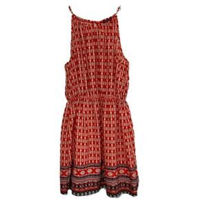 Soprano Dress Red Blue Cream Print Sleeveless Mini Dress Size Medium